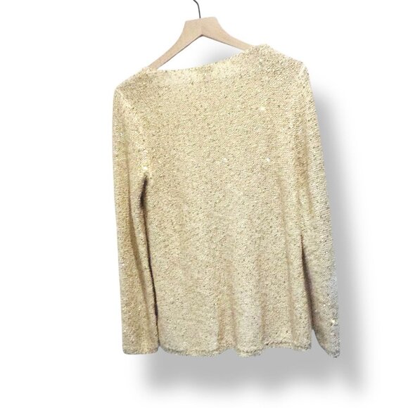 Chico’s Metallic Sequin Sweater Hi-Low Hem Cream Ivory Women’s Size 1 (M/L) - Picture 11 of 15
